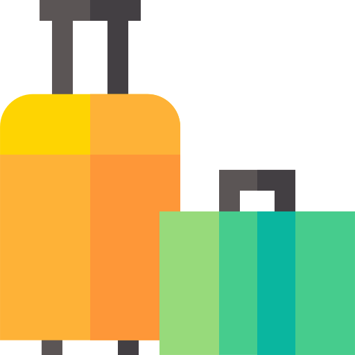 Dwie walizki stojące obok siebie, jedna mniejsza- zielona, druga większa- żółta